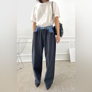 HAYLA CONTRAST DENIM PANTS - BLACK/BLUE - SIZE M/L